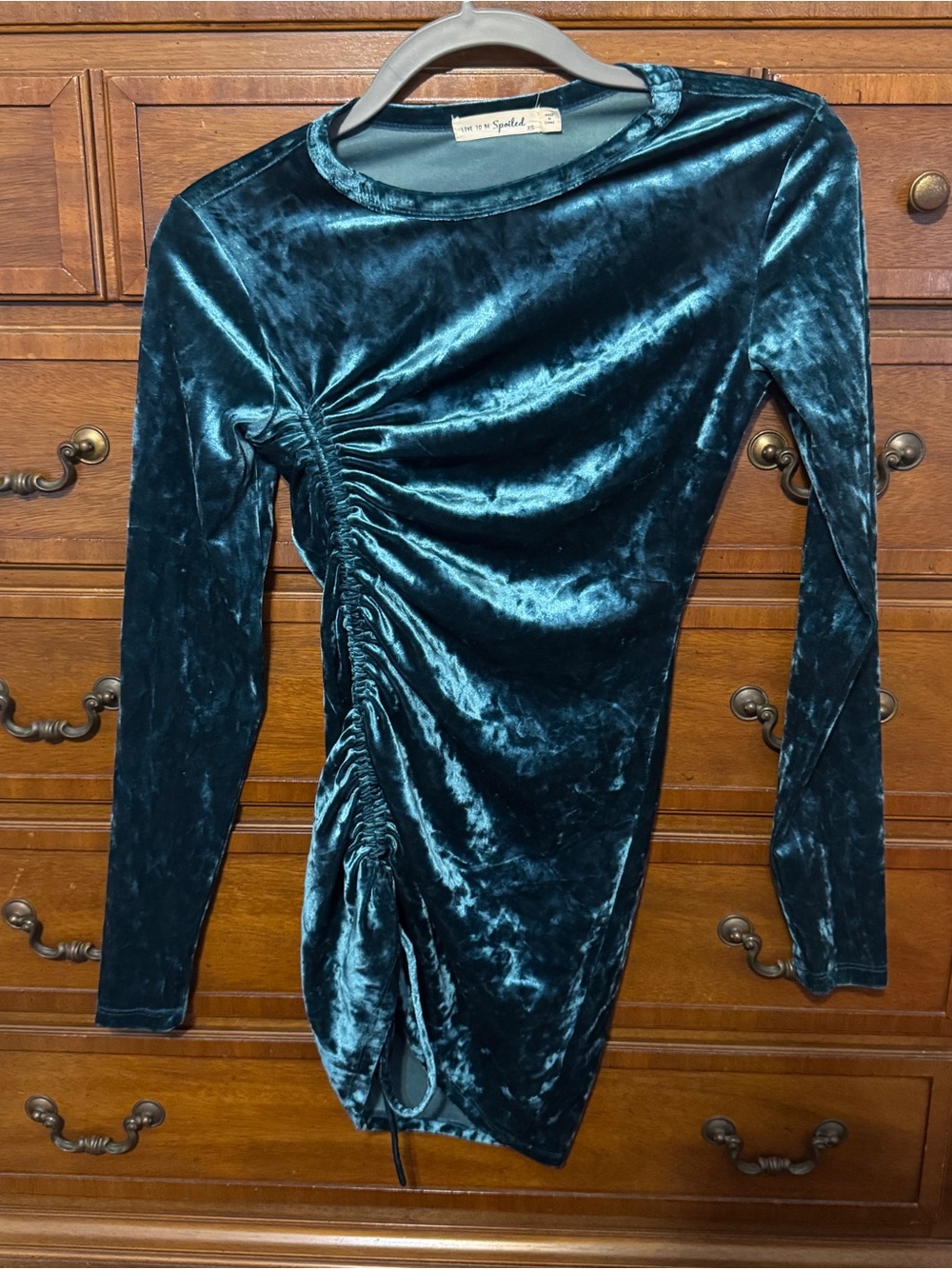 Teal Blue Crushed Velvet Ruched Mini Dress XS Y2K Whimsigoth Fairy Grunge Party